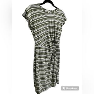 Green and white striped dress